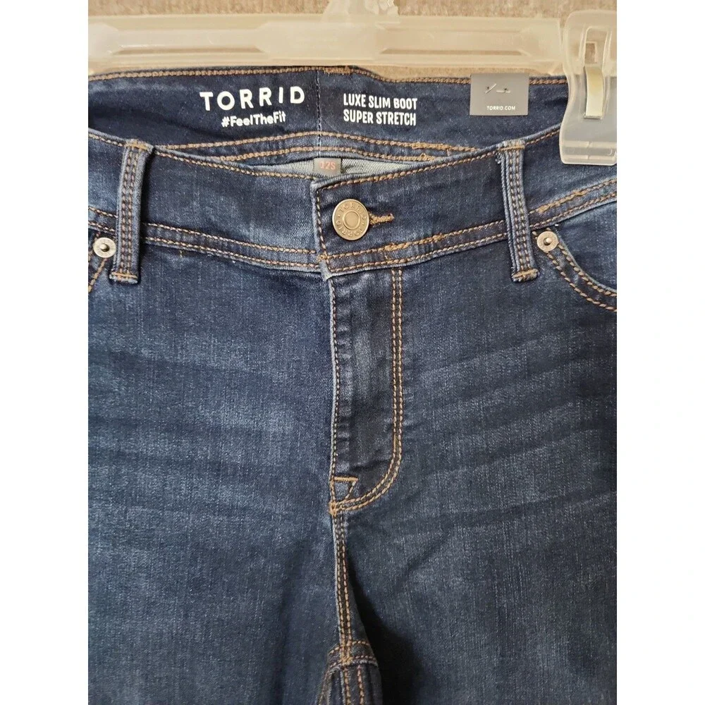 Torrid Luxe Slim Boot Cut Jeans Womens 12 Short Blue Dark Wash Super Stretch NEW
